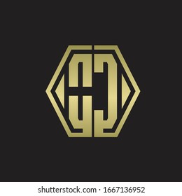 OC Logo monogram with hexagon line rounded design template with gold colors