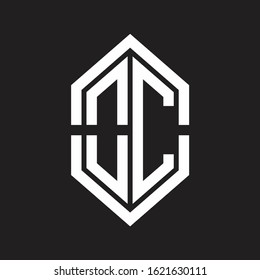 OC Logo monogram with hexagon shape and outline slice style with black and white