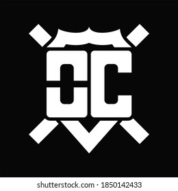 OC Logo monogram isolated on shield shape with rounded line on black background