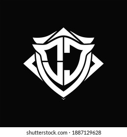 Monograma de logotipo OC con plantilla de diseño de forma de escudo y cordón ON fondo negro