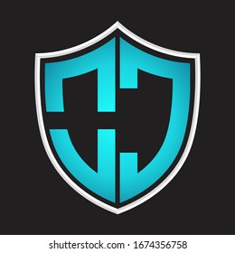 OC Logo monogram with shield shape isolated blue colors on outline design template