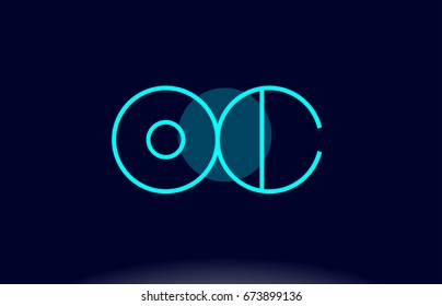oc o c blue line circle letter logo alphabet creative company vector icon design template