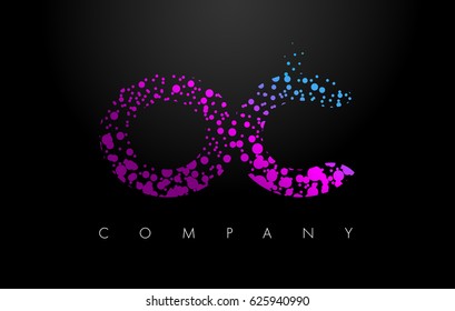 OC O C Letter Logo with Purple Blue Particles and Bubble Dots Design Vector.