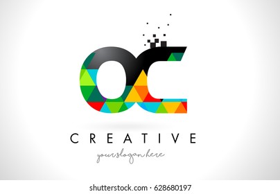 OC O C Letter Logo with Colorful Vivid Triangles Texture Design Vector Illustration.