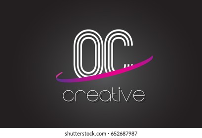 OC O C Letter Logo with Lines Design And Purple Swoosh Vector Letters Illustration.