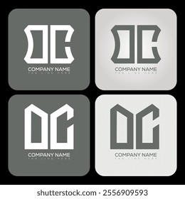 OC polygon, hexagon, flat and simple letter logo set in one artboard. OC minimalist and classic logo.
