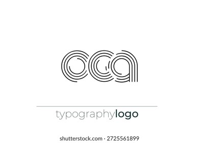 Logotipo da tipografia geométrica moderna da OCA. Composição moderna e elegante com uma ilustração de logotipo de tipografia monocromática projetada com linhas intrincadas.