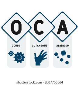 OCA - Oculo Cutaneous Albinism acronym. medical concept background.  vector illustration concept with keywords and icons. lettering illustration with icons for web banner, flyer, landing 