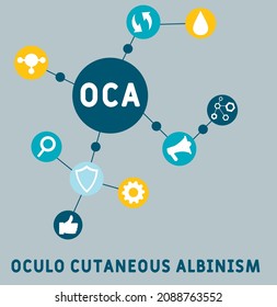 OCA - Oculo Cutaneous Albinism acronym. medical concept background.  vector illustration concept with keywords and icons. lettering illustration with icons for web banner, flyer, landing 