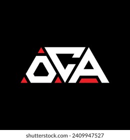 OCA triangle letter logo design with triangle shape. OCA triangle logo design monogram. OCA triangle vector logo template with red color. OCA triangular logo Simple, Elegant, and Luxurious design.