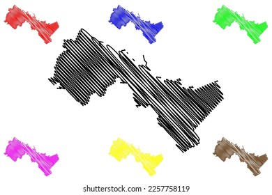 Mapa de ilustraciones vectoriales del municipio de Ocampo (Estado Libre y Soberano de Durango, México, Estados Unidos Mexicanos), esbozo de garabato Mapa Ocampo