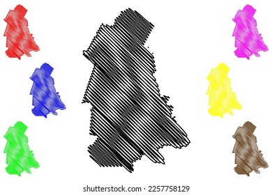 Ocampo ( Estado Libre y Soberano de Coahuila de Zaragoza, México, Estados Unidos Mexicanos) mapa ilustración vectorial, dibujo garabato mapa Ocampo