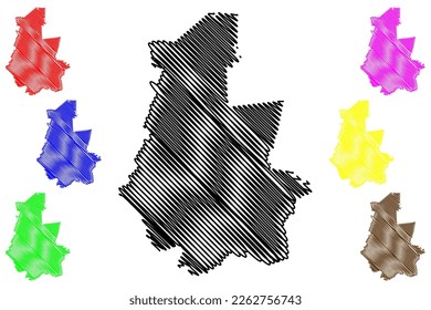 Mapa de ilustraciones vectoriales del municipio de Ocampo (Estado Libre y Soberano de Guanajuato, México, Estados Unidos Mexicanos), dibujo de dibujos en forma de garabatos Mapa de Ocampo