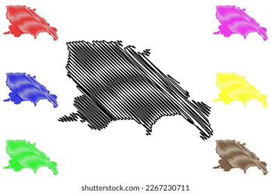 Mapa de ilustraciones vectoriales del municipio de Ocampo (Estado Libre y Soberano de Chihuahua, México, Estados Unidos Mexicanos), dibujo de garabatos mapa de Ocampo