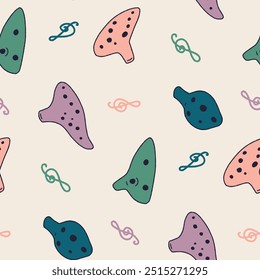 Ocarina Music Note Vector Seamless Pattern illustration for Print, Wallpaper, Decoration.