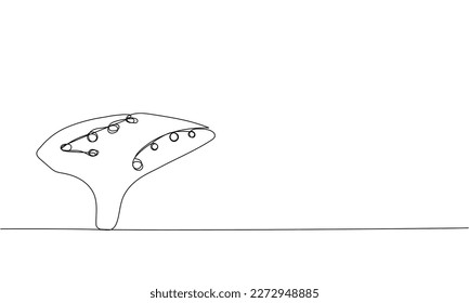 Ocarina one line art. Continuous line drawing of instrument, musical, sound, ukrainian, flute, wind, culture, clay, ceramic, folk, blow, whistle, melody, musician.