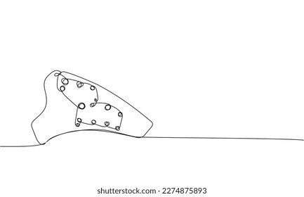 Ocarina one line art. Continuous line drawing of instrument, musical, sound, ukrainian, flute, wind, culture, clay, ceramic, folk, blow, whistle, melody, musician.