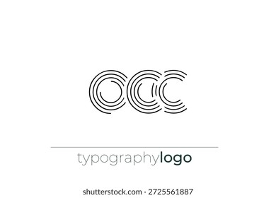 Logotipo da tipografia geométrica moderna OCC. Composição moderna e elegante com uma ilustração de logotipo de tipografia monocromática projetada com linhas intrincadas.