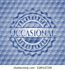 Occasional blue badge with geometric pattern.