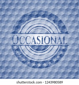 Occasional blue emblem with geometric background.