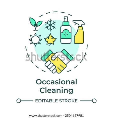 Occasional cleaning multi color concept icon. Seasonal cleanups. Professional housekeeping. Round shape line illustration. Abstract idea. Graphic design. Easy to use in infographic, presentation