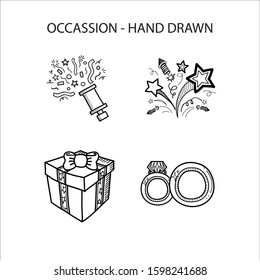 Occassion icons set or cartoon vector and illustration, hand drawn style, isolated on white background