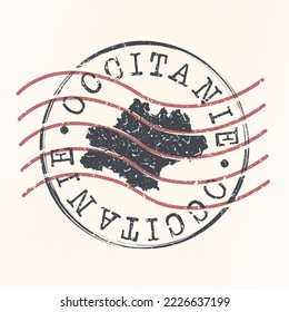 Occitanie, France Stamp Map Postal. Silhouette. Passport Round Design. Vector Icon. Design Retro Travel National Symbol.