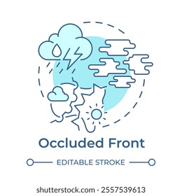 Occluded front soft blue concept icon. Cold air catching up to warm formation. Atmospheric phenomena. Round shape line illustration. Abstract idea. Graphic design. Easy to use in presentation