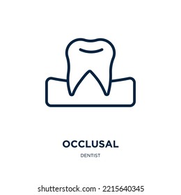 icono de la oclusal de la colección de dentistas. Oclusal lineal delgada, oclusión, ícono del contorno de la medicina aislado en el fondo blanco. Signo de oclusalidad de vector de línea, símbolo para web y móvil