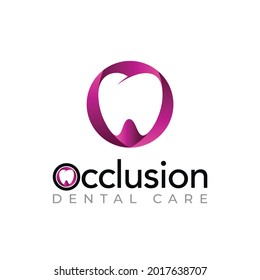 occlusion dental care logo, modern style dentistry office with negative space tooth vector