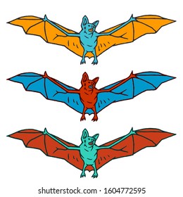 Occult Bat Set on white background isolated. Stock Vector Illustration. Cartoon style.  