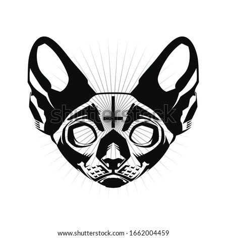 Occult Cat. Occult Cat's Head with Inverted Cross. Occultism. Esoteric Sign Alchemy. Occult Cat's Head on white background isolated. 