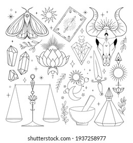 Okkultistische Clipart-Vektorgrafik. Himmelsvorlage. Spiritueller Leuchtkasten.