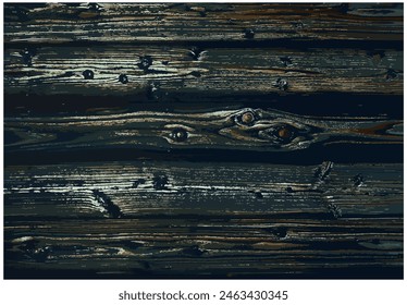 Occult creepy black green tone old weathered wood plank wall flat texture.