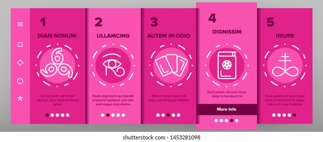 Occult, Demonic Entity Imagery Vector Onboarding Mobile App Page Screen. Satanic Rituals, Demonic Beliefs, Superstitions. Deal With Devil, Magic, Mystic, Esoteric Lineart. Occult Illustration