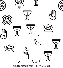 Occult, Demonic Entity Imagery Vector Seamless Pattern Line Illustration