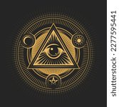Occult Emblem of Masonic All seeing Eye of Providence  isolated on Black Background. Vector illustration