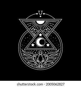 Occult esoteric vector illustration of cosmos and basic elements.