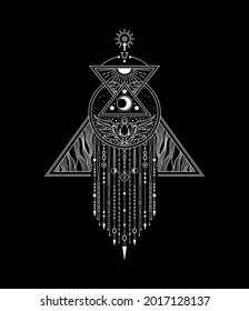 Ilustración vectorial esotérica oculta del cosmos y elementos básicos.