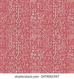 Occult Geometric Red Witchcraft Seamless Pattern with magic symbols. Vector illustration