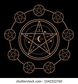 Occult golden star on dark background