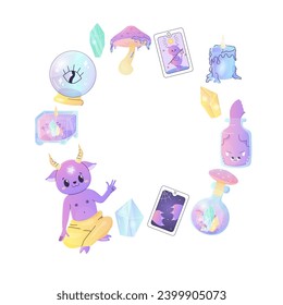 Marco mágico oculto, bola de cristal con satán, tarot, velas, magia