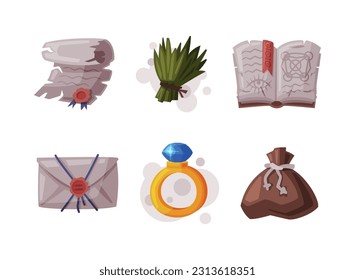 Occult Magic Objects for Mystic Rituals and Witchcraft Vector Set