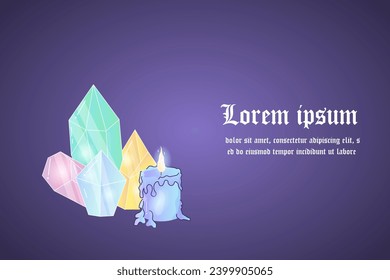 Cartel mágico oculto, pancarta, banner web con satán, tarot, velas, magia