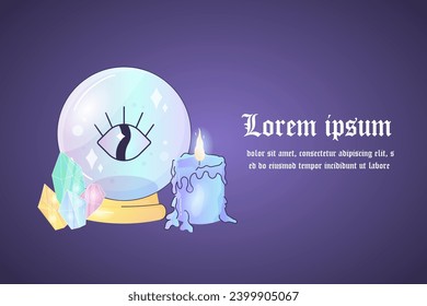 Cartel mágico oculto, pancarta, banner web con satán, tarot, velas, magia