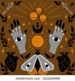 Occult and magic symbols trendy pattern