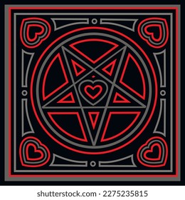 occult sign, pentagram with heart, grunge vintage design t shirts