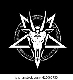 occult sign skull goat in the pentagram on a black background