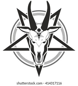 occult sign skull goat in the pentagram on a white background