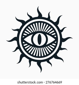 Occult symbol, eye in sun symbol